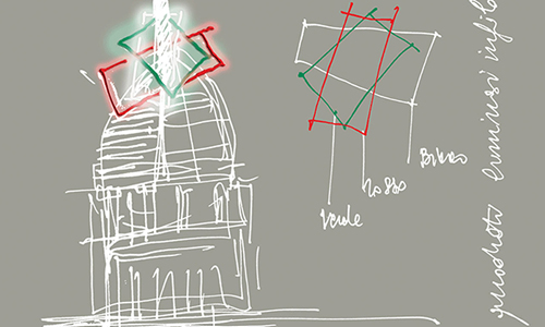 Boceto de diseño de iluminación LED para el Mole Antonelliana, The Best in design, Italo Lupi, diseñador