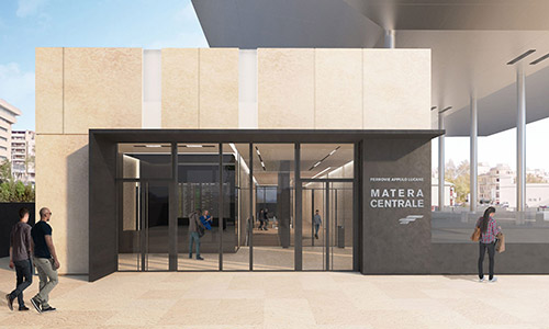 Render de la nueva estación central de Matera en Italia