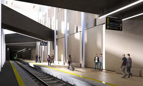 Render de la nueva estación central de Matera en Italia